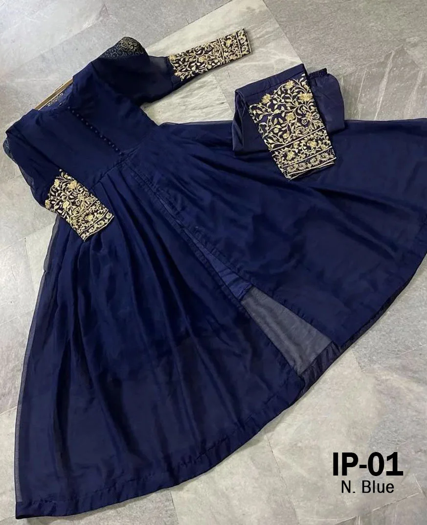 Front Open Style Embroidered Party Wear Maxi 2-Piece