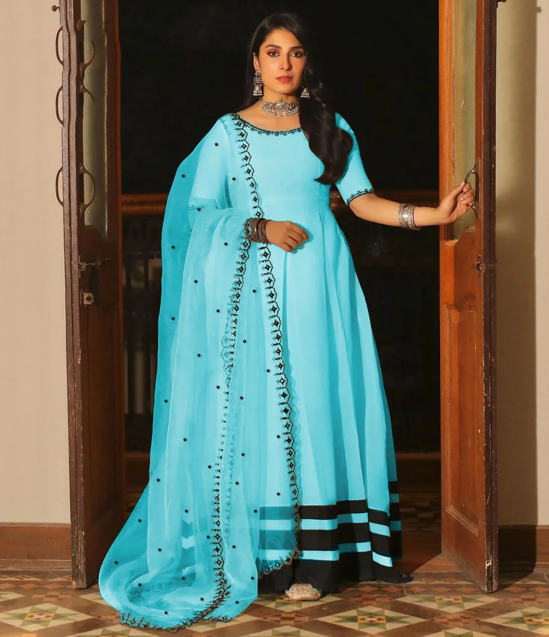 Elegant Dupatta Ayeza Khan Chiffon Maxi 3-Piece  RM Clothing Brand