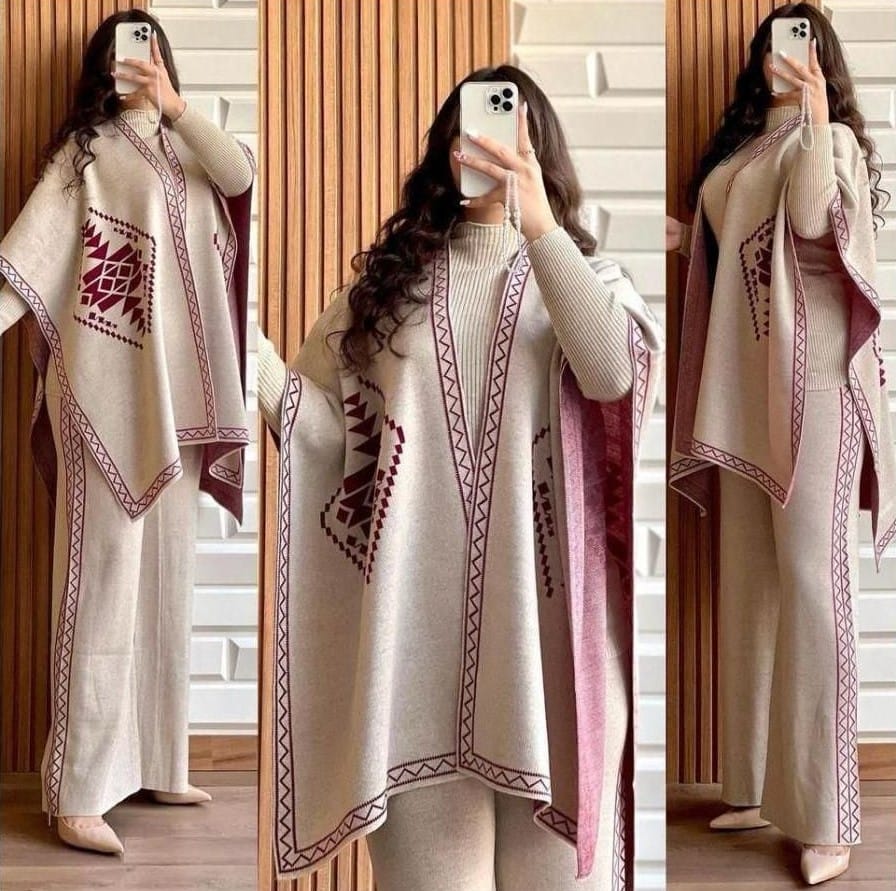 Tracksuit Cape Shawl High Neck & Trouser Set