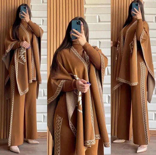 Tracksuit Cape Shawl High Neck & Trouser Set