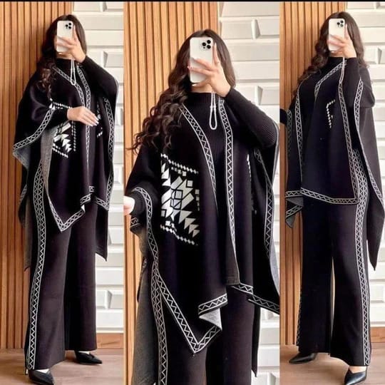 Tracksuit Cape Shawl High Neck & Trouser Set