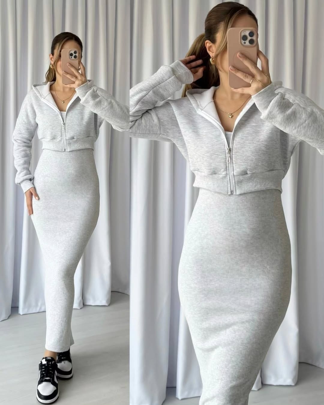 Winter Zipper Hoodie with Fitted Romper 2-Piece