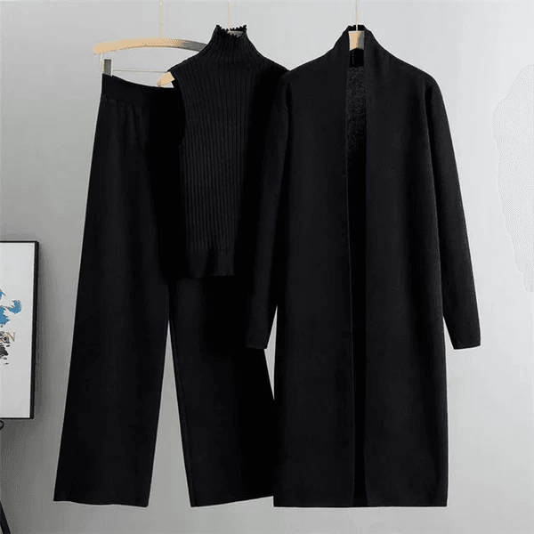 Long Winter Coat High Neck & Trouser 3-Piece
