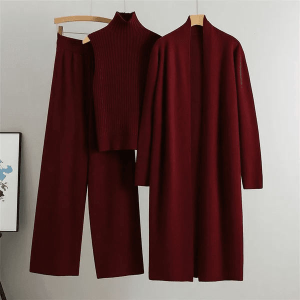 Long Winter Coat High Neck & Trouser 3-Piece