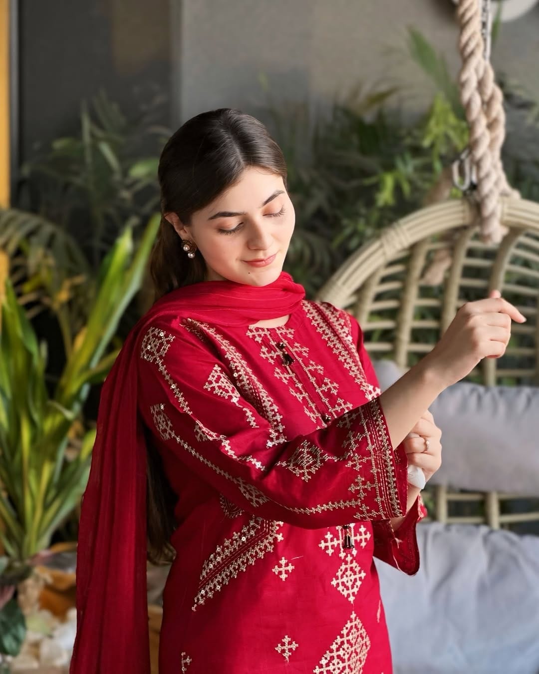 Elegant Sequins Embroidered Cotton 3-Piece Set