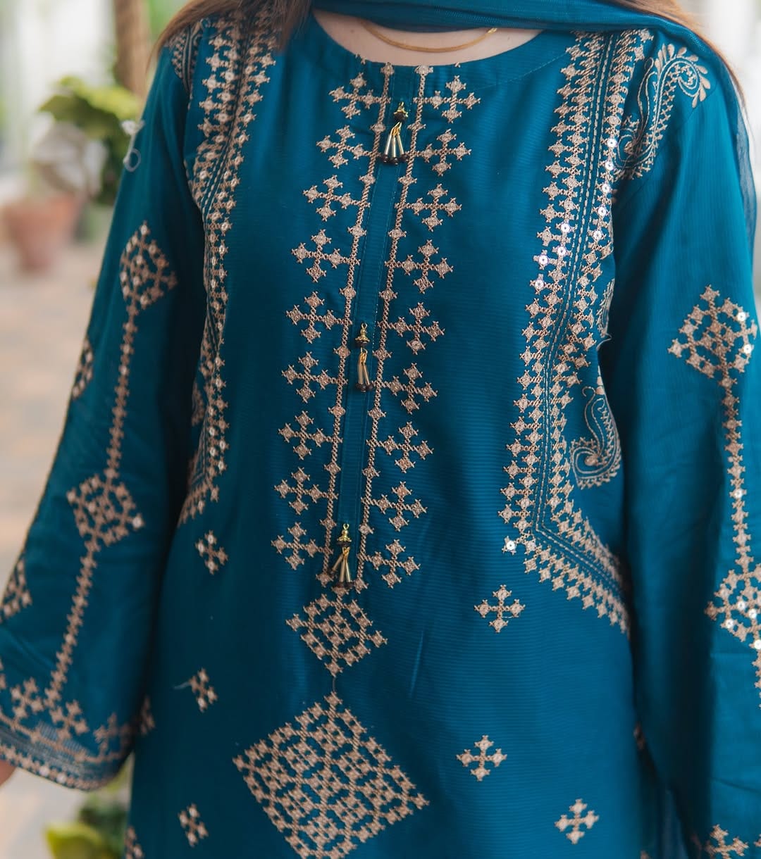 Elegant Sequins Embroidered Cotton 3-Piece Set