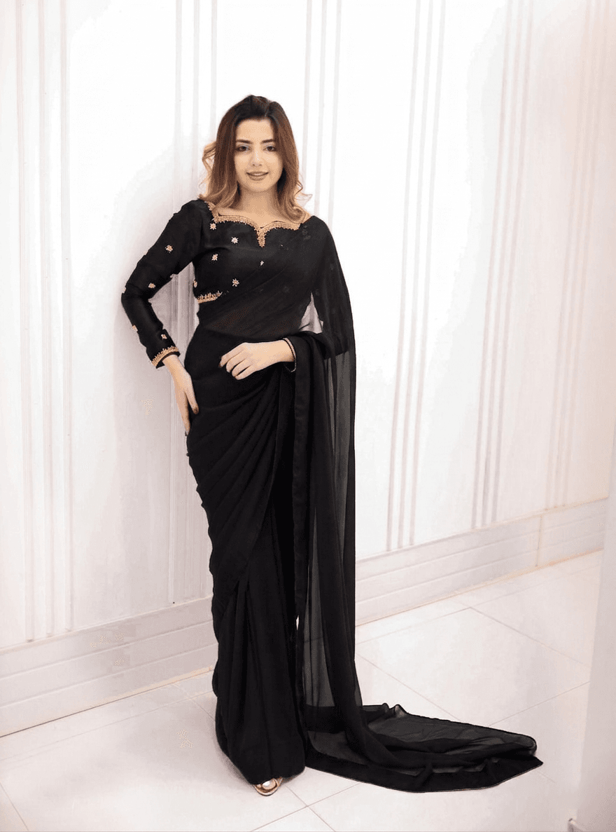 Elegant Embroidered Chiffon Saree