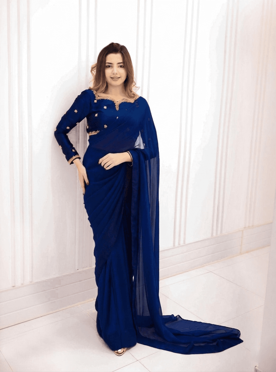 Elegant Embroidered Chiffon Saree