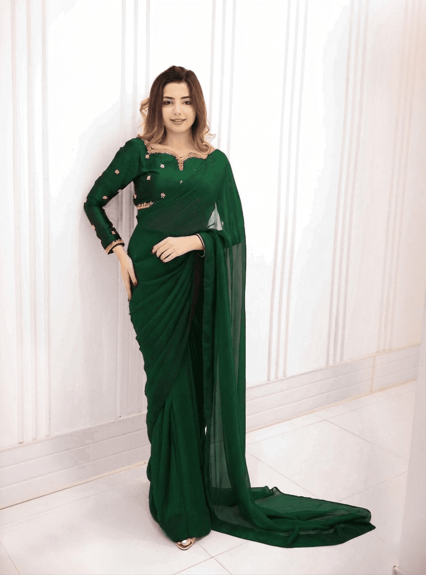 Elegant Embroidered Chiffon Saree