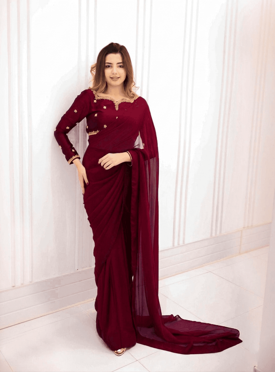 Elegant Embroidered Chiffon Saree
