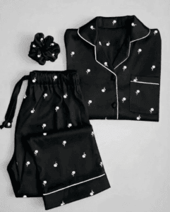 Cute Flower Printed Silk Nightwear Pajama Set