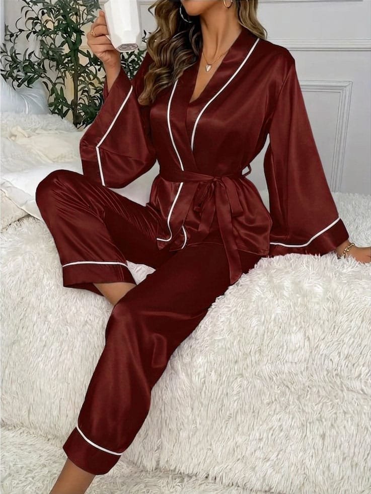 Luxe Satin Gown Style Night Dress 2-Piece Pajama Set