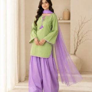 Viral Summer Contrast Kurti & Farshi 3-Piece Set