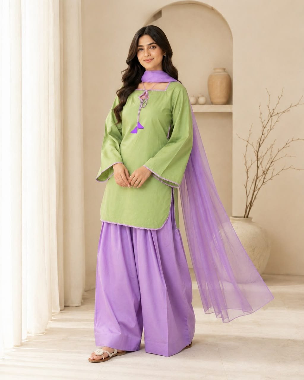 Viral Summer Contrast Kurti & Farshi 3-Piece Set