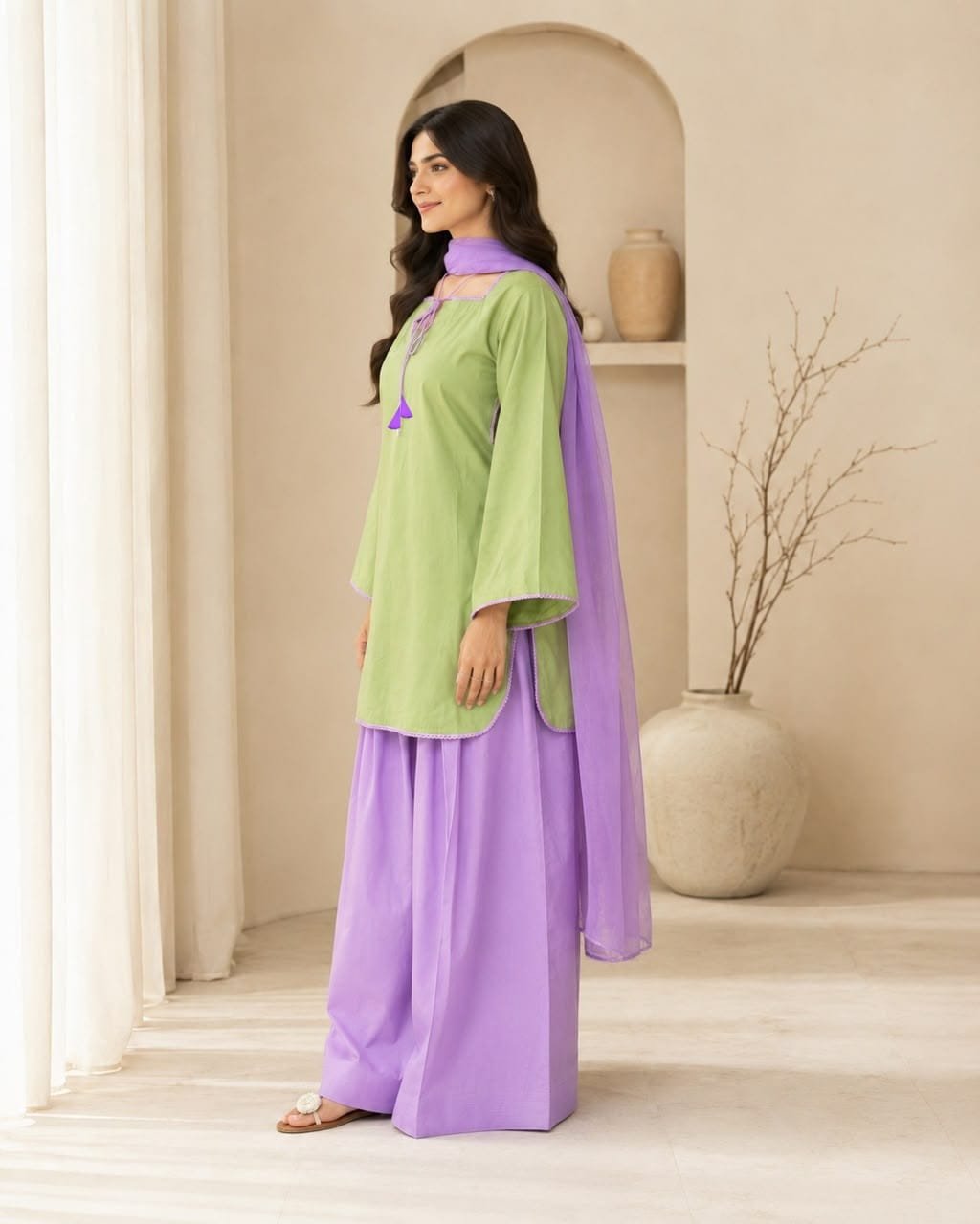 Viral Summer Contrast Kurti & Farshi 3-Piece Set