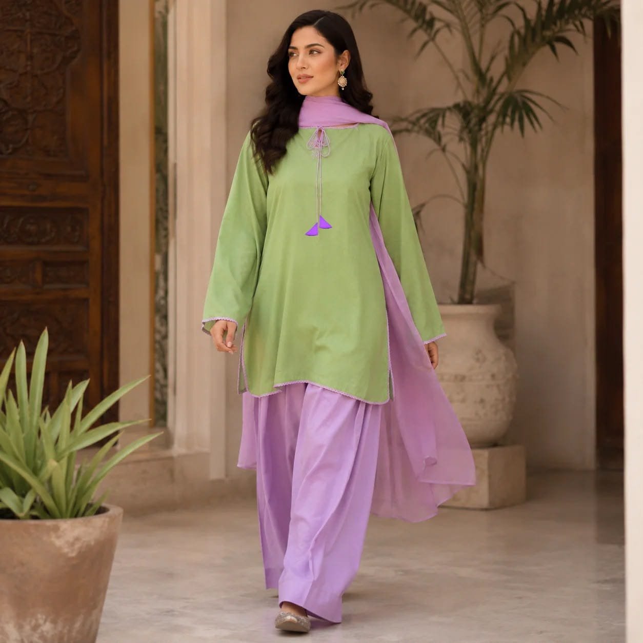 Viral Summer Contrast Kurti & Farshi 3-Piece Set