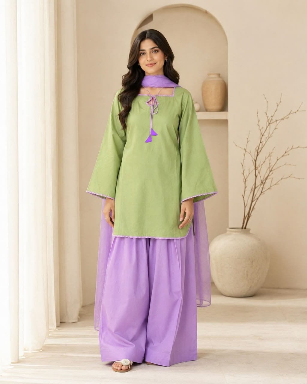 Viral Summer Contrast Kurti & Farshi 3-Piece Set