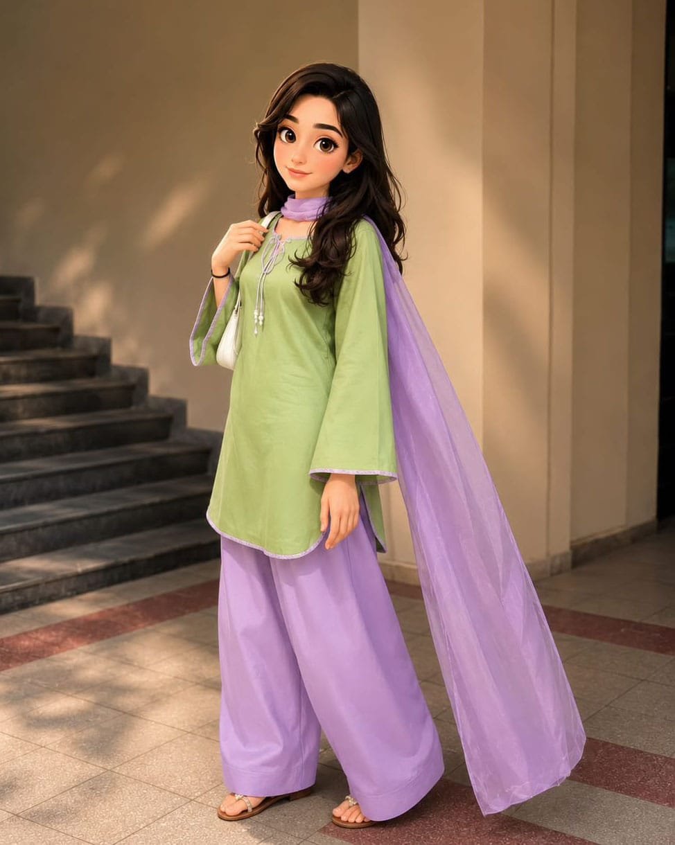 Viral Summer Contrast Kurti & Farshi 3-Piece Set