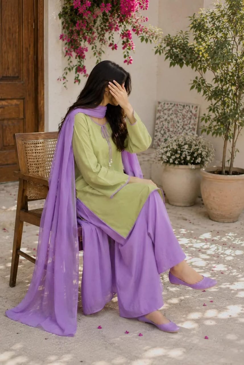 Viral Summer Contrast Kurti & Farshi 3-Piece Set