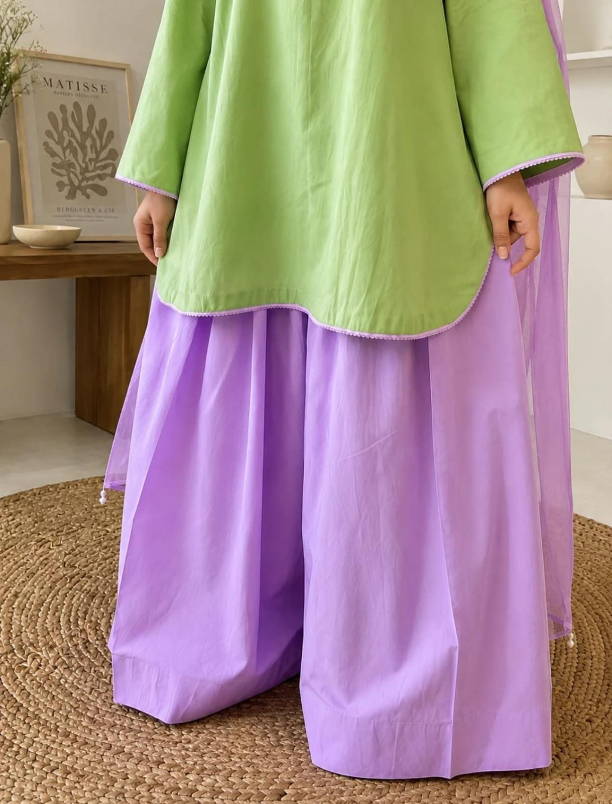 Viral Summer Contrast Kurti & Farshi 3-Piece Set